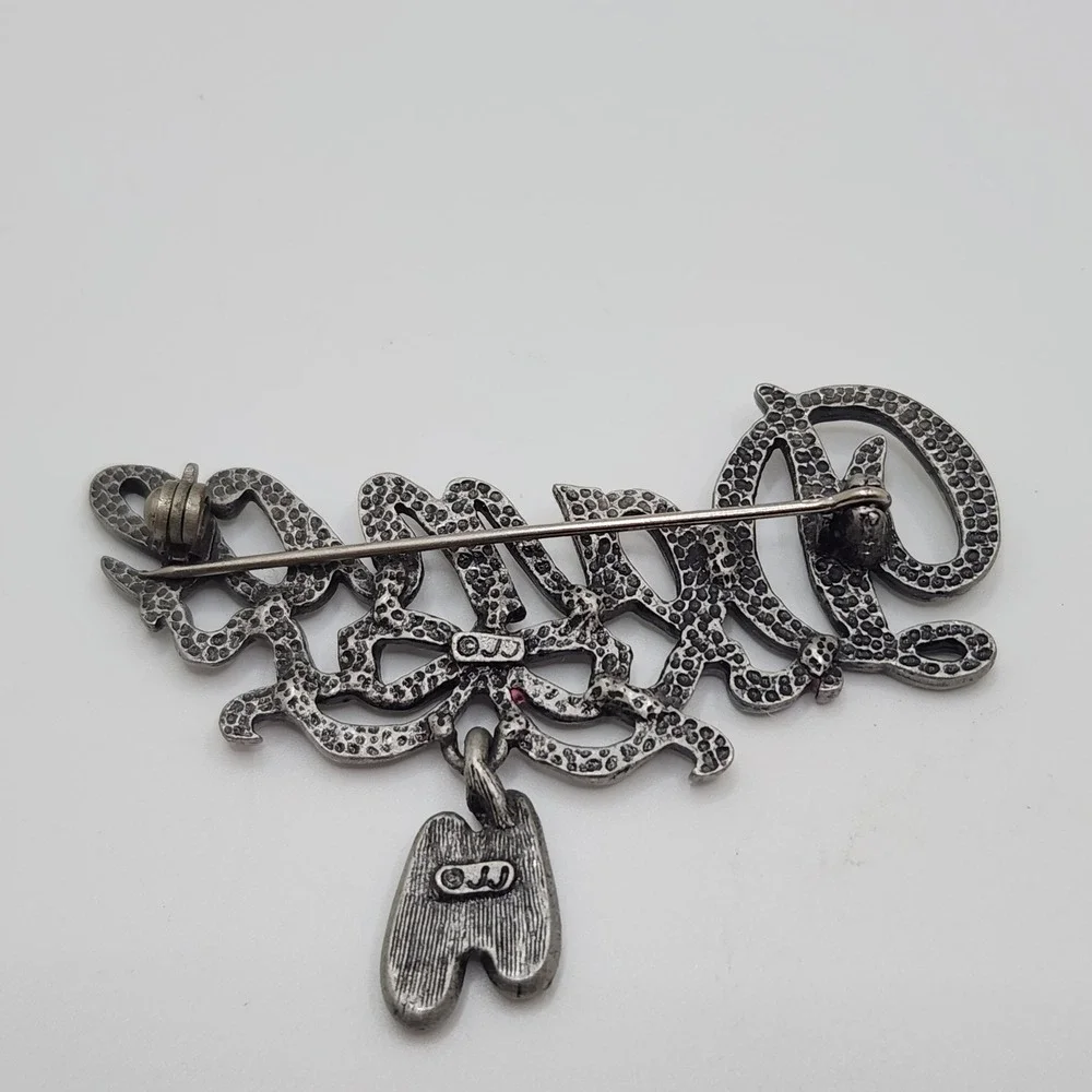 Vintage Dance Brooch JJ Jonette Pewter Pin Dangle Ballet Slippers Shoes Bow